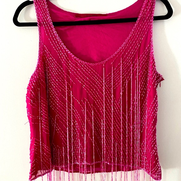 Designer Emma Black vintage beaded pure silk top. Beautiful fuchsia colour . - Picture 1 of 5